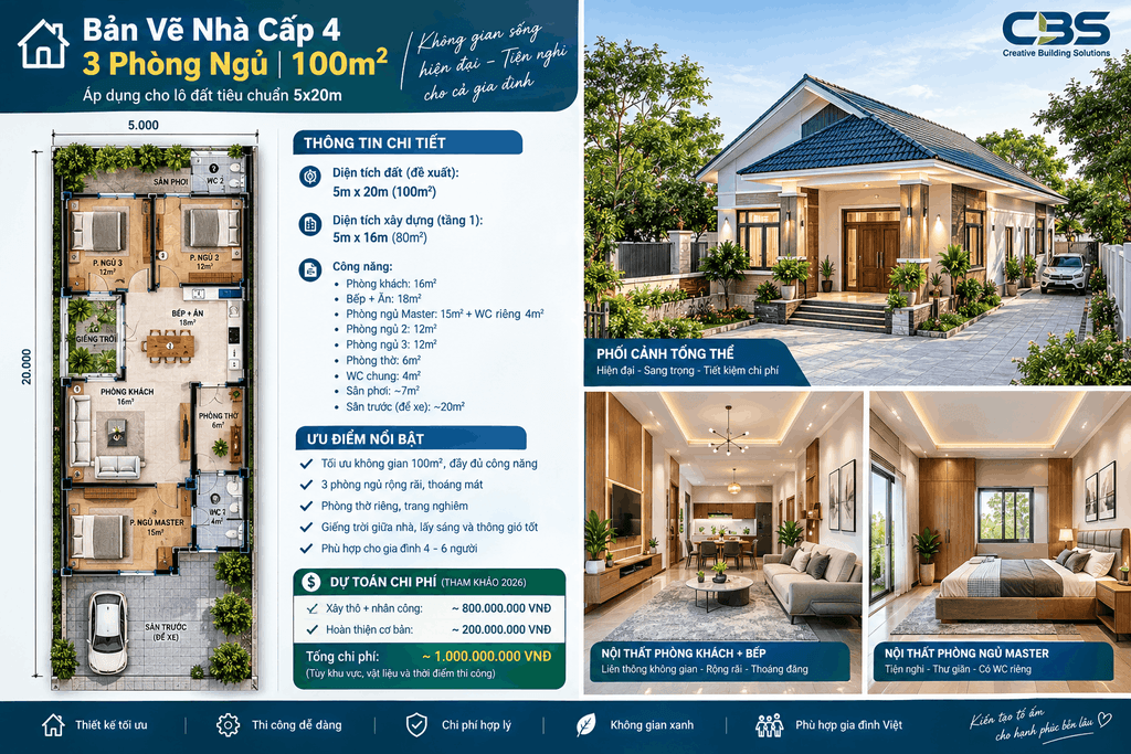 Phương án 3: Phân khu chữ L (Tích hợp phòng thờ)